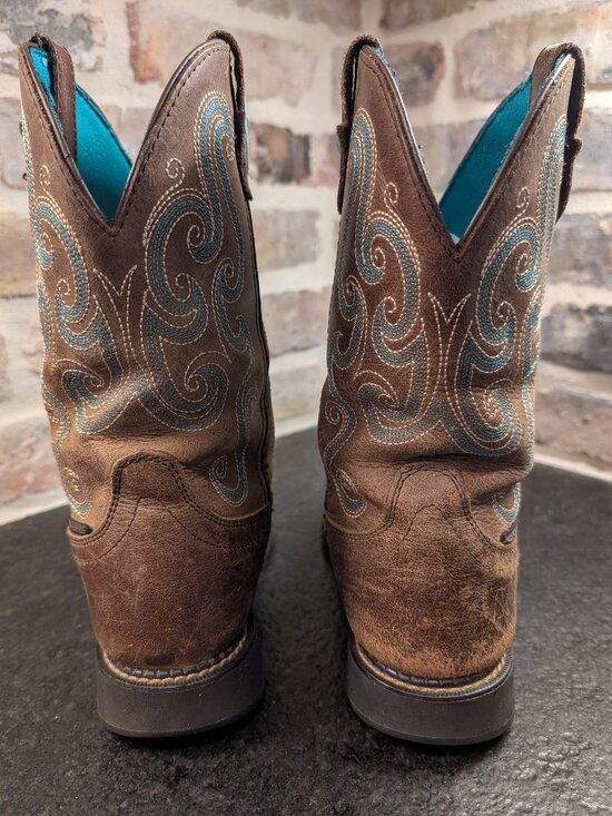 Justin Tasha Work Boot Brown Teal Women's Size 6.5 B WKL9991 Cowboy Cowgirl - Picture 3 of 8